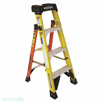 WERNER Stepladder 375 lb Load Cap. Fiberglass, 458R92