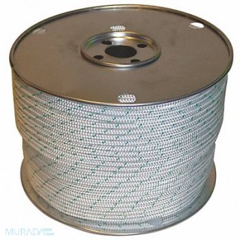GRAINGER APPROVED Rope 600ft Wht/Grn Tracer 1260lb Polystr, 45AV62