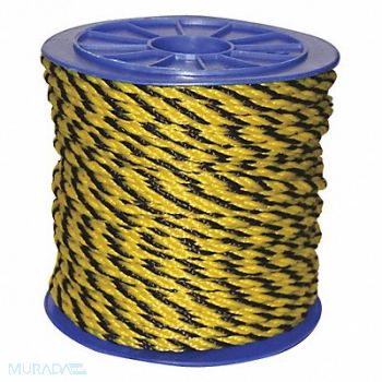 GRAINGER APPROVED Rope 600ft Blk/Yllw 1220lb. Polyprpylne, 45AV60