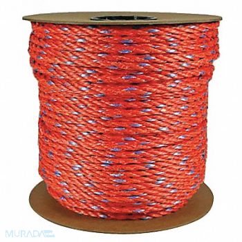 GRAINGER APPROVED Rope 600ft Orng 215lb. Polyprpylne, 45AU95