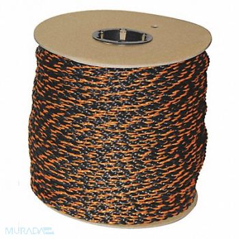GRAINGER APPROVED Rope 600ft Blk/Orng 790lb. Polyprpylne, 45AV55