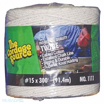 GRAINGER APPROVED Rope 300ft Wht 1lb. Cotton, 45AV01