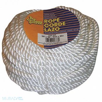 GRAINGER APPROVED Rope 100ft Wht 580lb. Nylon, 45AV69