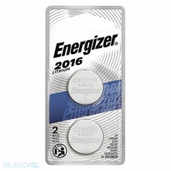 ENERGIZER Coin Battery Lithium 3VDC 2016 PK2, 45EJ81