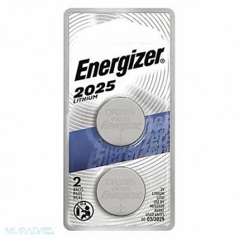 ENERGIZER Coin Battery Lithium 3VDC 2025 PK2, 45EJ82