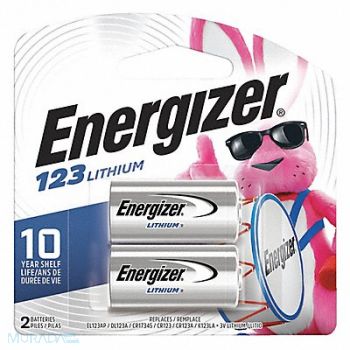 ENERGIZER Battery Lithium Size 123 3VDC PK2, 45EK18