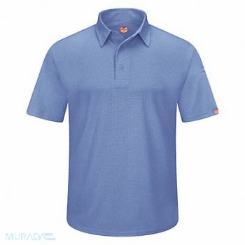 RED KAP Short Sleeve Polo 4XL Med Blue Button, 45EY05