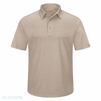 RED KAP Short Sleeve Polo Sz 2XL Tan Polyester, 45EY41