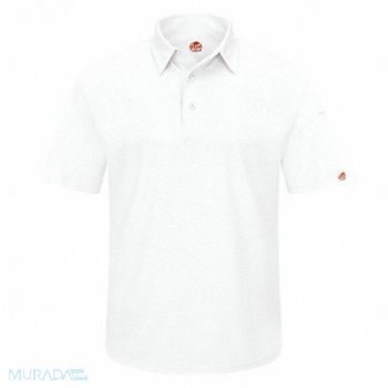RED KAP Short Sleeve Polo Sz 2XL White Polyester, 45EY50