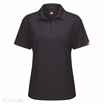 RED KAP Short Sleeve Polo Wmn 2XL Black Button, 45EY57