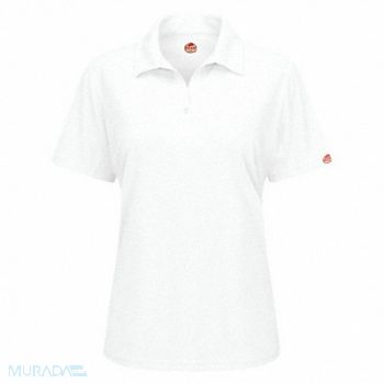 RED KAP Short Sleeve Polo Wmn XS White Polyester, 45EZ07