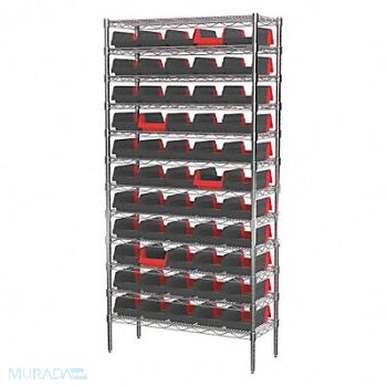 AKRO-MILS Bin Shlvng 14x74x36in Black Red, 45MV94
