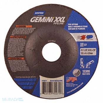 NORTON Depressed Center Wheel 5in 7/8 Arbor, 45PL23