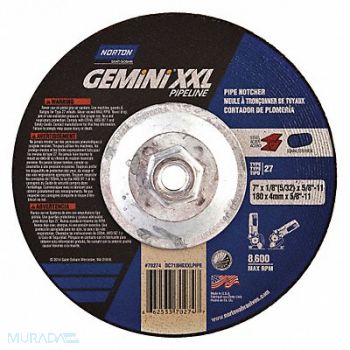 NORTON Depressed Center Wheel 7in 5/8-11 Arbor, 45PL26