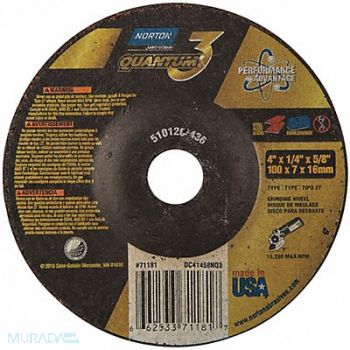 NORTON Depressed Center Wheel 4in 5/8in Type 27, 45VH23