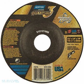 NORTON Depressed Center Wheel 4-1/2in 7/8in, 45VH25