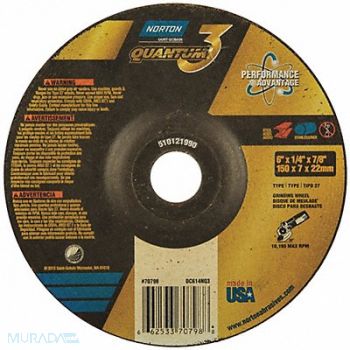 NORTON Depressed Center Wheel 6in 7/8in Type 27, 45VH29