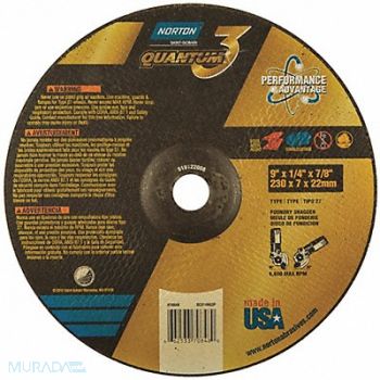 NORTON Depressed Center Wheel 9in 7/8in Type 27, 45VH37