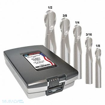 GRAINGER APPROVED End Mill Set 5 pc Ball Nose Carbide, 45XU24