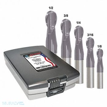 GRAINGER APPROVED End Mill Set 5 pc Ball Nose Carbide, 45XU25