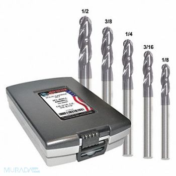 GRAINGER APPROVED End Mill Set 5 pc Ball Nose Carbide, 45XV08