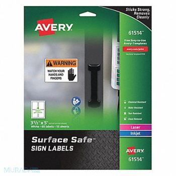 AVERY Safety Sign 5 W x 3-1/2 PK60, 465C14