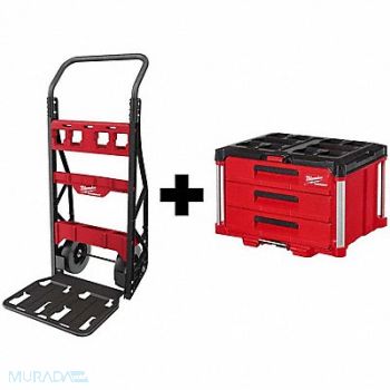 MILWAUKEE PACKOUT 2-Wheel Cart + 3-Drawer Tool Box, 388TR2