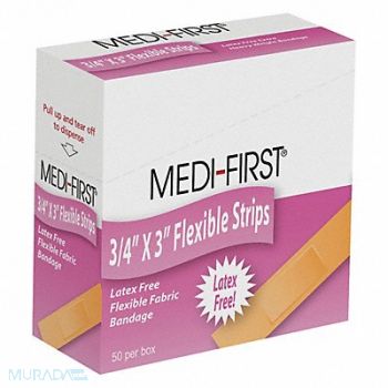 GRAINGER APPROVED Strip Bandages Beige 3 L x 3/4 W PK50, 483T85