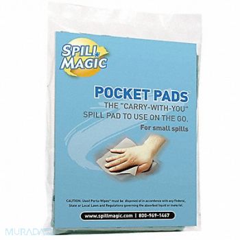 SPILL MAGIC Absorbent Pocket Pad Clear 7-1/2 L PK30, 487C63