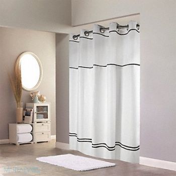 HOOKLESS Shower Curtain 74 in L Black White, 488G21