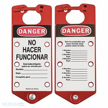 BRADY Lockout Hasp Red Aluminum 7-1/2 L PK5, 489L62