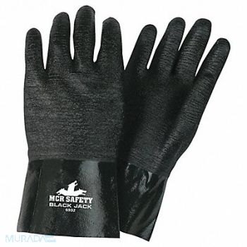 MCR SAFETY Chemical Gloves L 12 in L Blk PK12, 48GG59