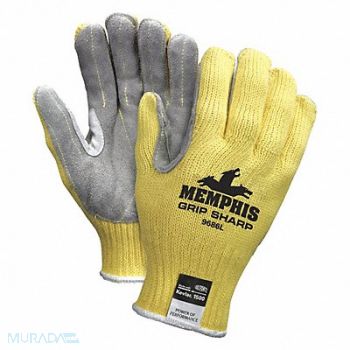 MCR SAFETY Leather Gloves Gray Yellow XL PR, 48GH30