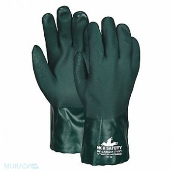 MCR SAFETY Chemical Gloves L Green Sandy PVC PK12, 48GM78