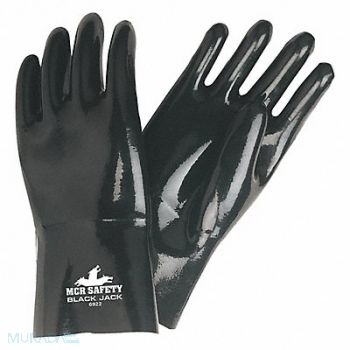 MCR SAFETY Chemical Gloves L Blk Smooth Neoprene PR, 48GM95