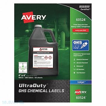AVERY Chem Label 4 W x 4 H 200 Labels PK200, 48RK05