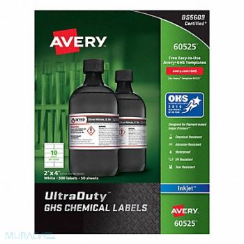 AVERY Chem Label 4 W x 2 H 500 Labels PK500, 48RK06
