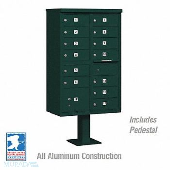 SALSBURY INDUSTRIES Cluster Box Unit Green 14 Doors 18 in W, 48TJ73