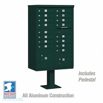 SALSBURY INDUSTRIES Cluster Box Unit Green 18 Doors 18 in W, 48TJ78
