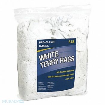 PROCLEAN BASICS White Terry Cloth Remnants 3 lb Bag, 48UX81