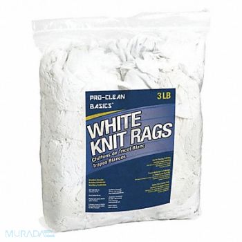 PROCLEAN BASICS White T-Shirt Knit Rags 3 lb Bag, 48UX85