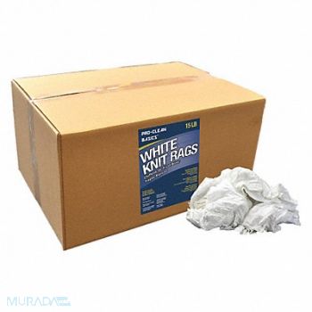 PROCLEAN BASICS White T-Shirt Knit Rags 15 lb Box, 48UX86