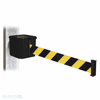 RETRACTA-BELT Belt Barrier Blk 4inH Blk/Yl Belt 25ftL, 48VY86