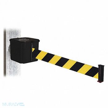 RETRACTA-BELT Belt Barrier Blk 4inH Blk/Yl Belt 30ftL, 48VY88