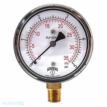 WINTERS K4546 Low Pressure Gauge Bottom 0 to 5 psi, 48WL75