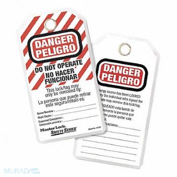 MASTER LOCK Danger Bilingual Tag 3-1/8 in W PK12, 48XM60