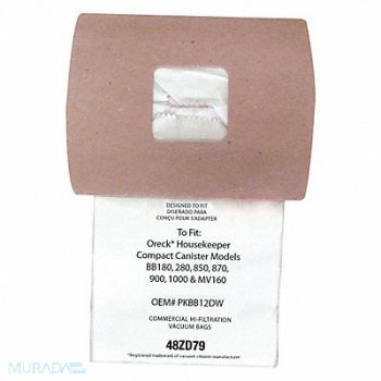 TOUGH GUY Vacuum Bag Paper 2-Ply Reusable PK12, 48ZD79