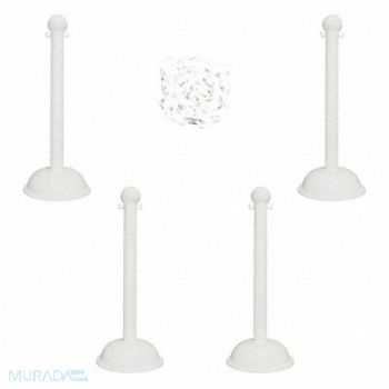 MR. CHAIN Barrier Post Kit 41 H White Plastic Post, 490Z91