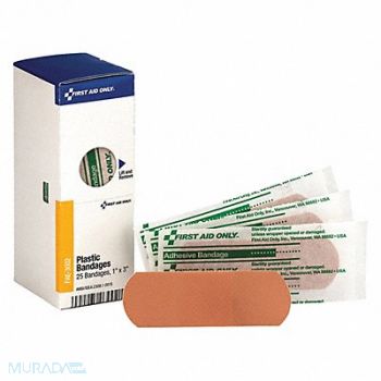 GRAINGER APPROVED Strip Bandages Beige 3 L x 1 W PK25, 491A54