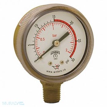 WINTERS K4562 Pressure Gauge 2 Dial Size Brass, 491D43